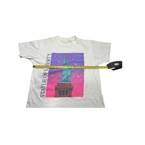Vtg New York Statue of Liberty Single Stitch T-Shirt Tourist Neon M - Picture 4 of 7